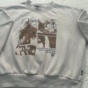 Women's VANS Off-White/Beige Graphic Crewneck Sweatshirt, Size Small